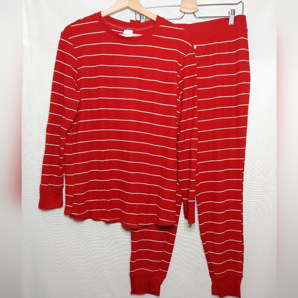 Stars Above Thermal Pajama Set Long Sleeve Red White Wide Stripe Large L Holiday - Picture 1 of 8